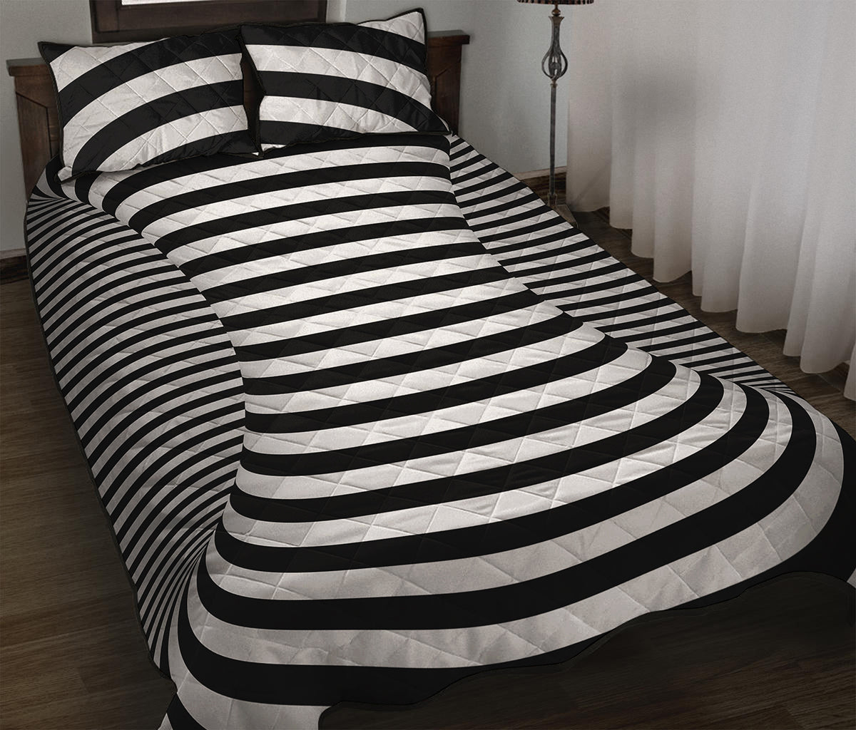 Black And White Torus Illusion Print Quilt Bed Set