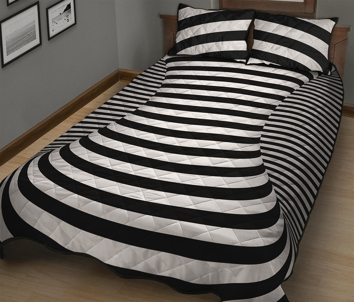 Black And White Torus Illusion Print Quilt Bed Set