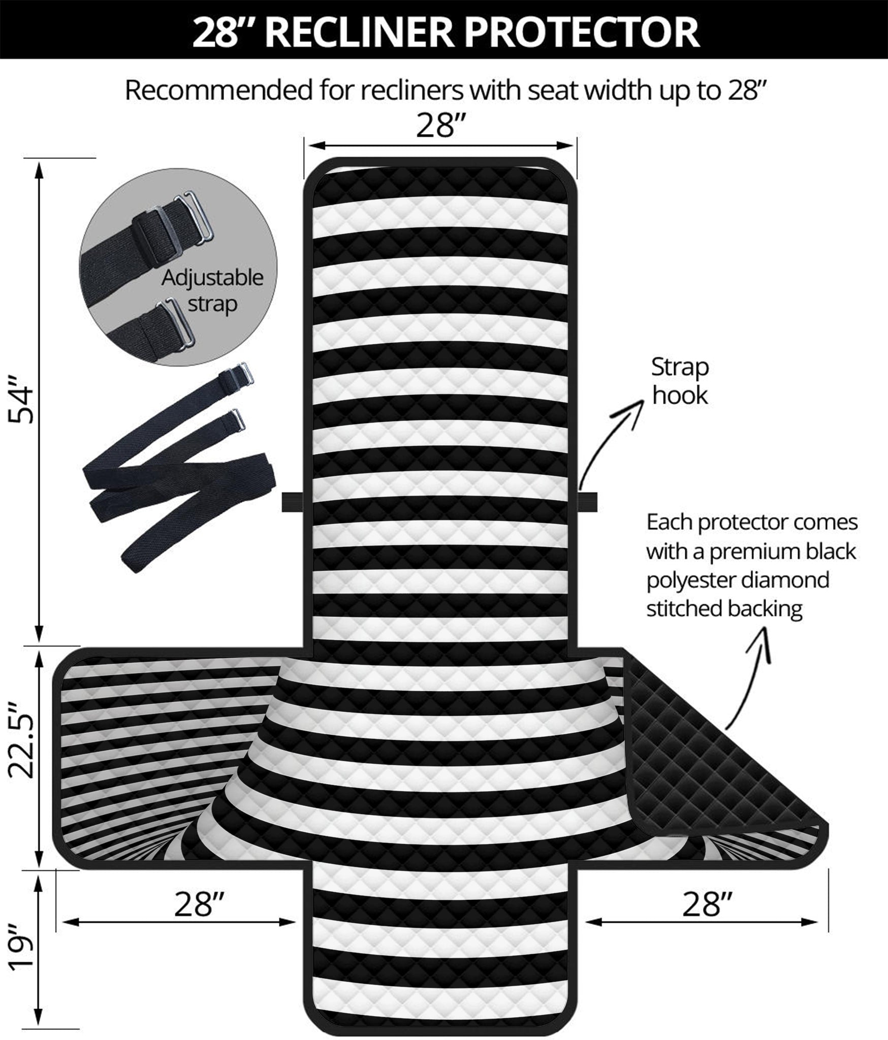 Black And White Torus Illusion Print Recliner Protector