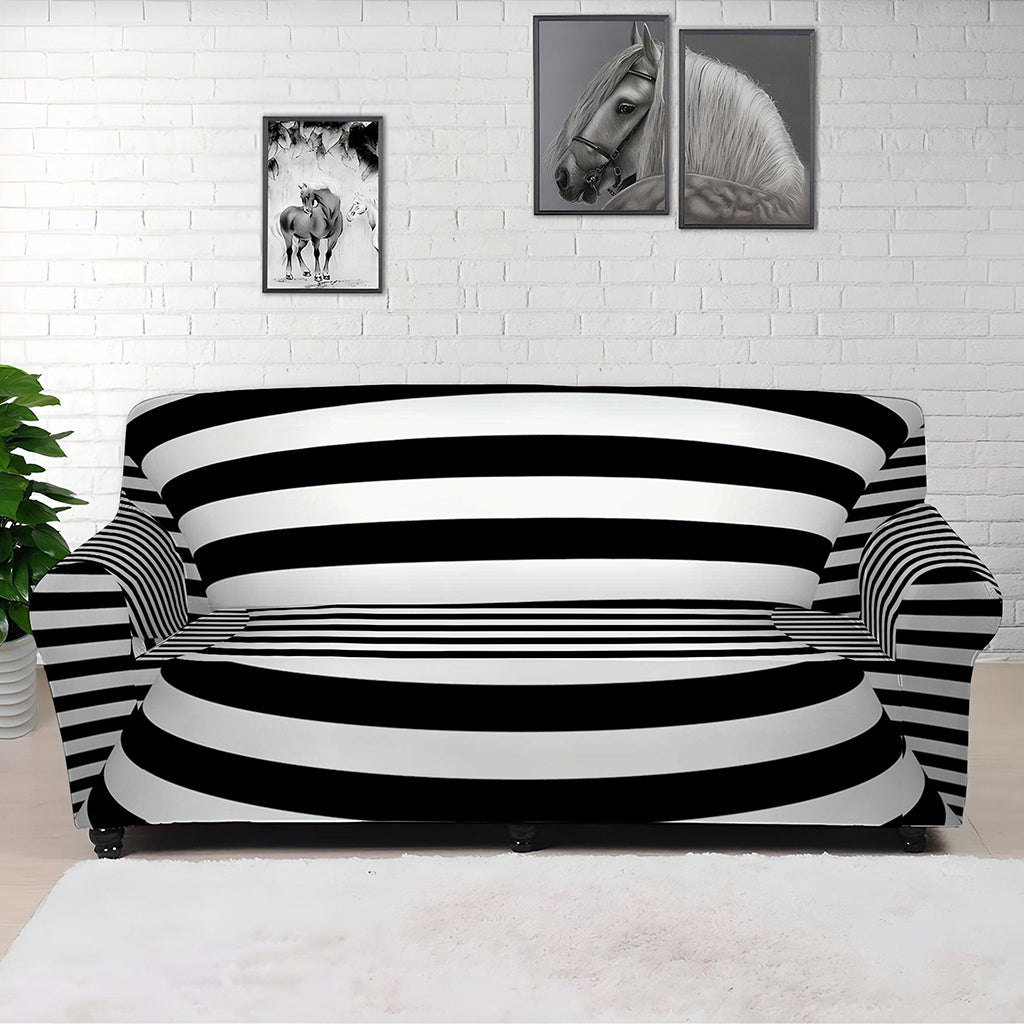 Black And White Torus Illusion Print Sofa Cover