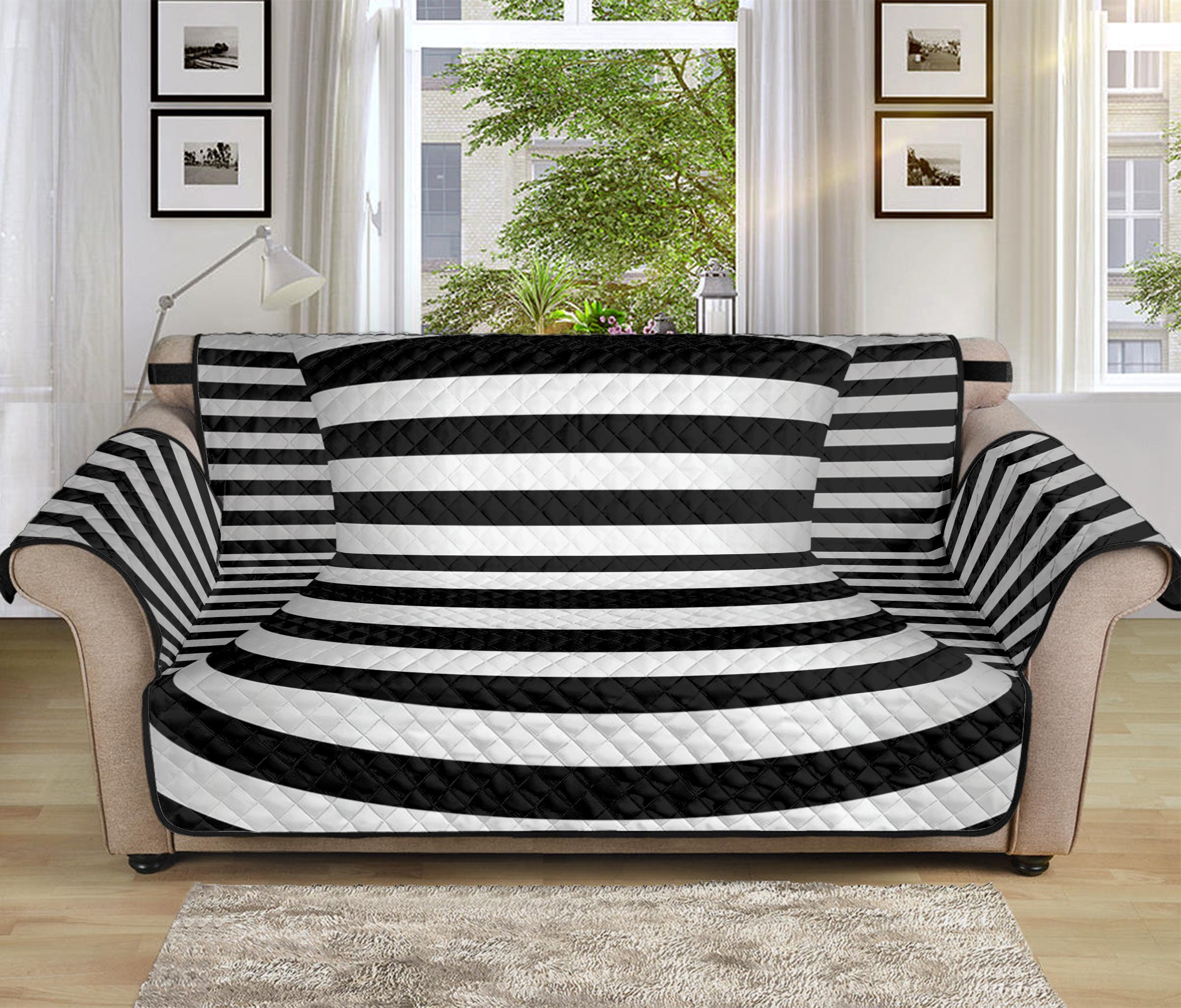 Black And White Torus Illusion Print Sofa Protector