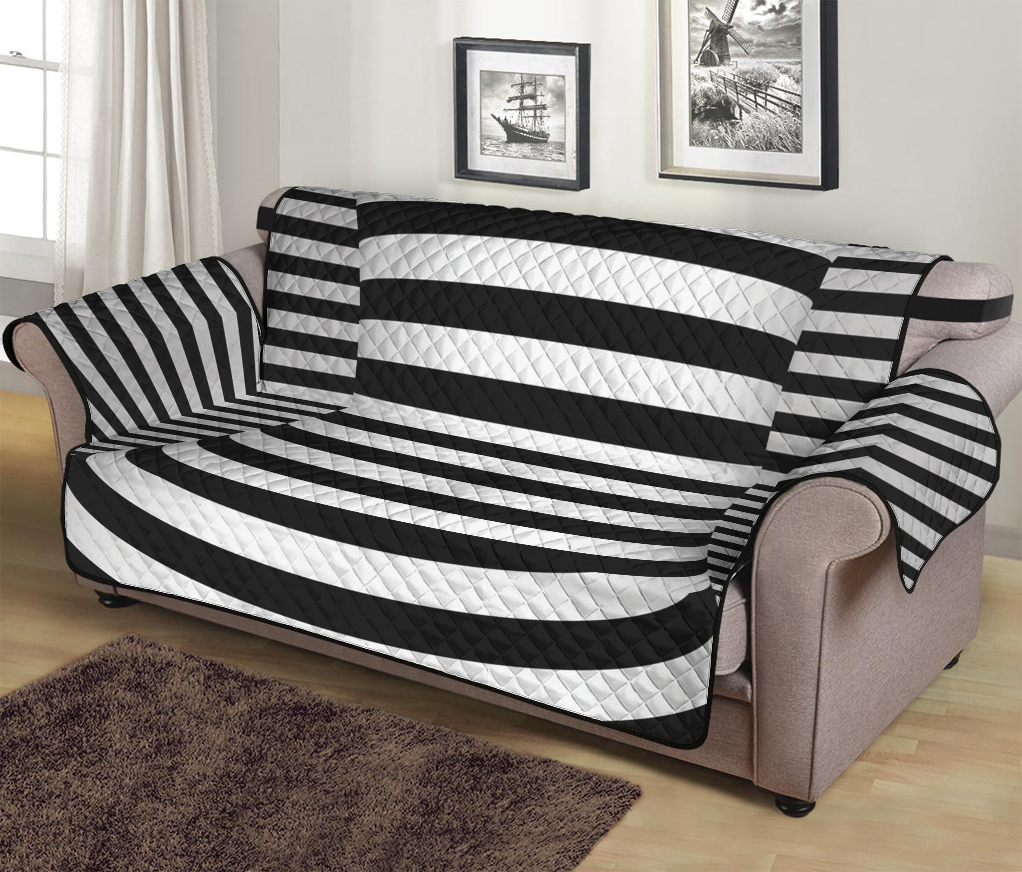 Black And White Torus Illusion Print Sofa Protector