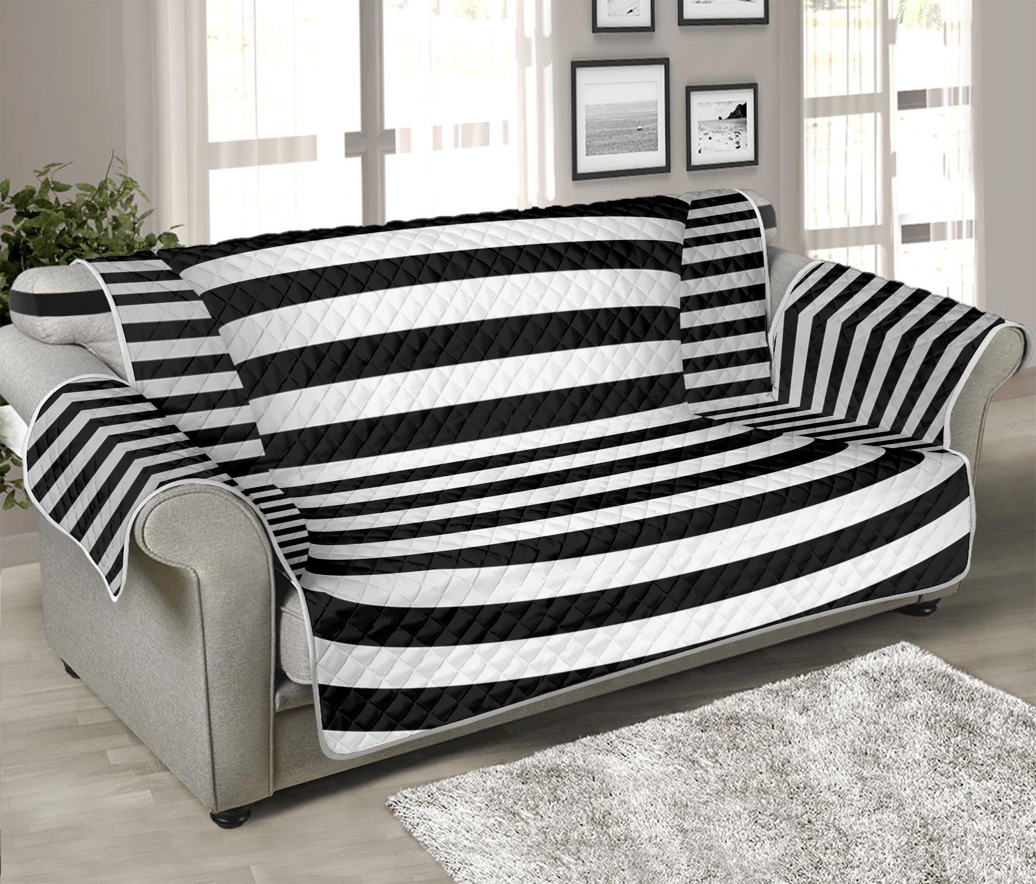 Black And White Torus Illusion Print Sofa Protector