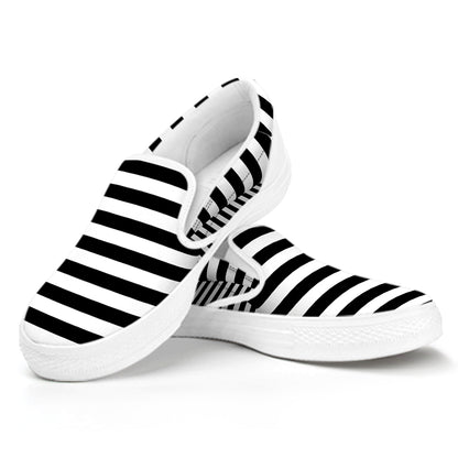 Black And White Torus Illusion Print White Slip On Shoes