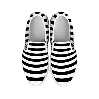 Black And White Torus Illusion Print White Slip On Shoes