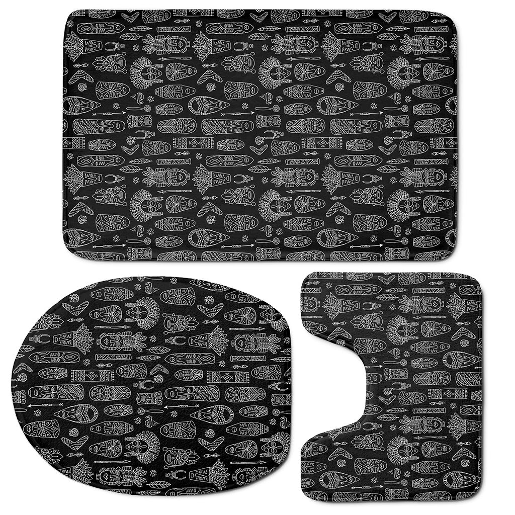Black And White Totem Pattern Print 3 Piece Bath Mat Set