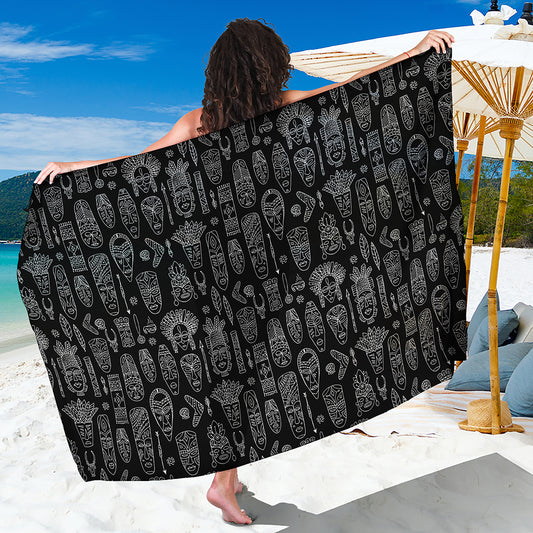 Black And White Totem Pattern Print Beach Sarong Wrap