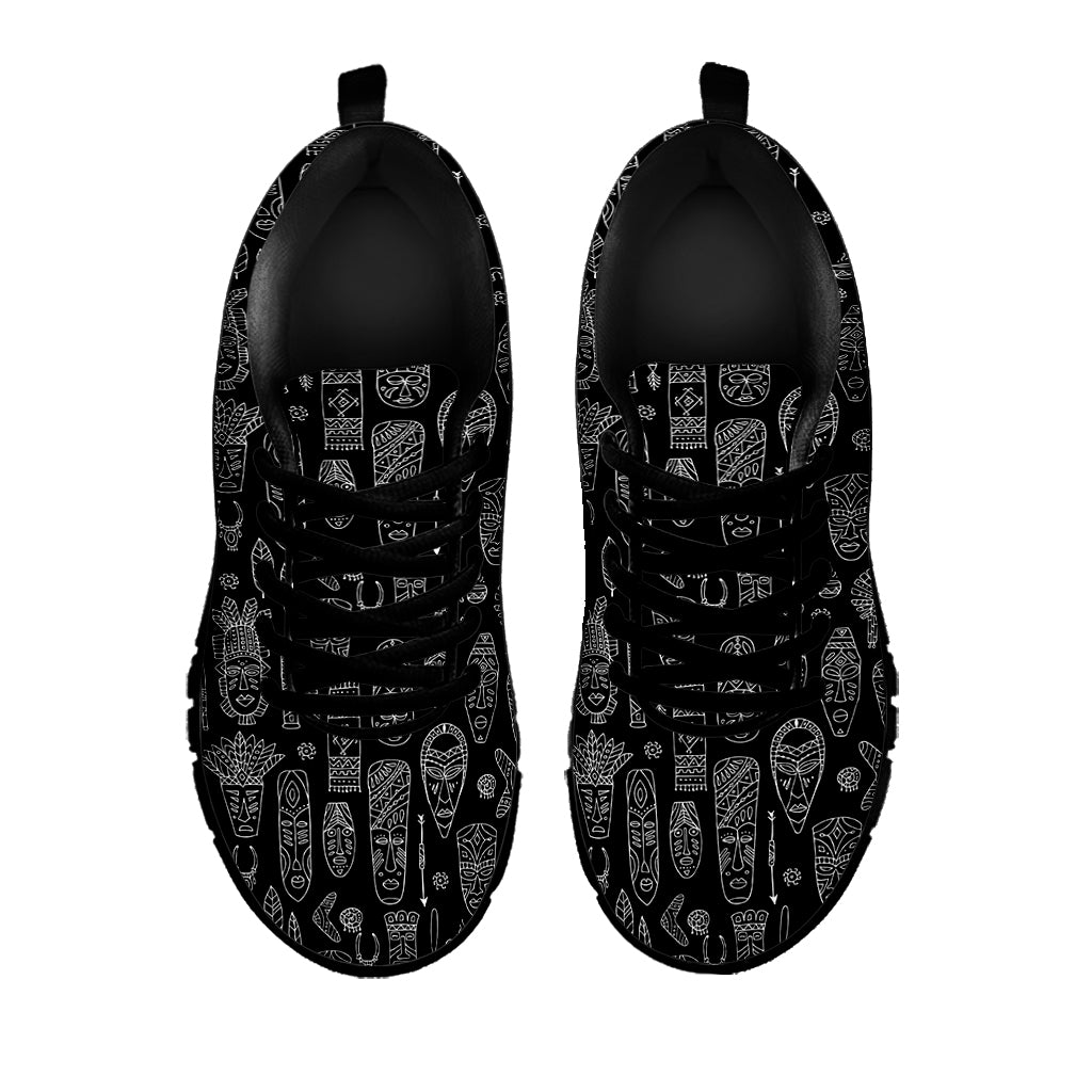 Black And White Totem Pattern Print Black Sneakers
