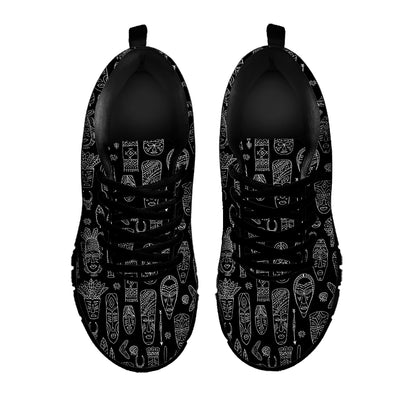 Black And White Totem Pattern Print Black Sneakers
