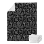 Black And White Totem Pattern Print Blanket