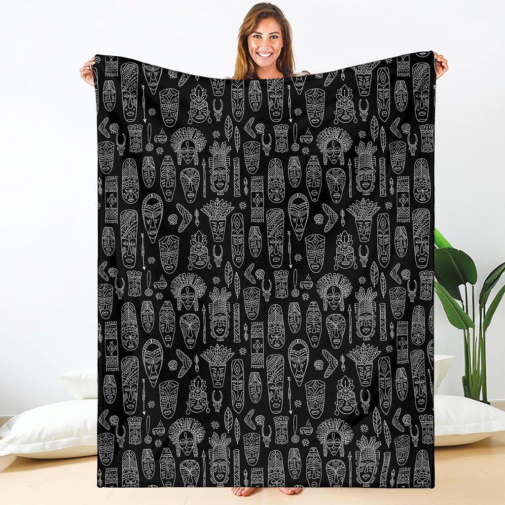 Black And White Totem Pattern Print Blanket