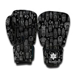 Black And White Totem Pattern Print Boxing Gloves