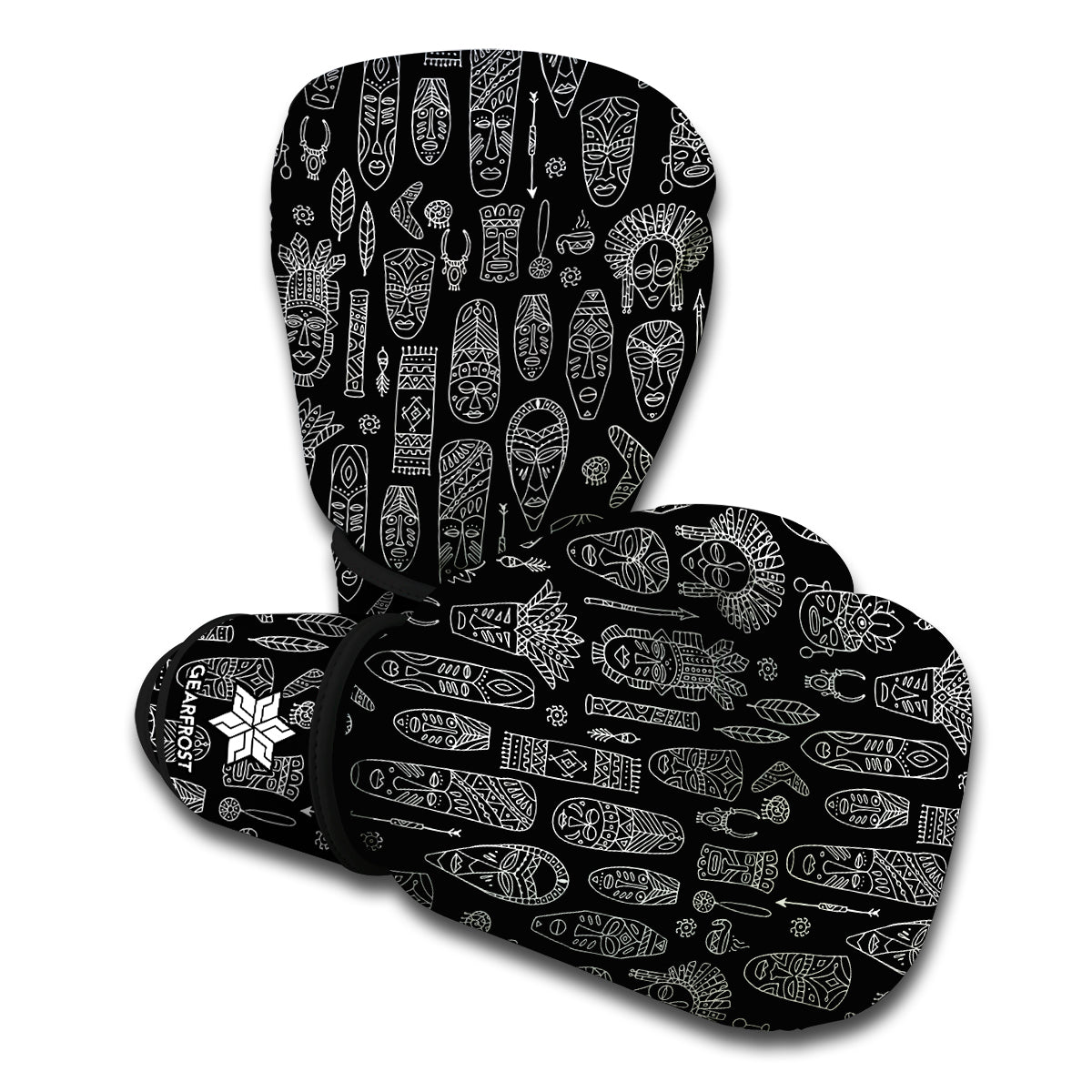 Black And White Totem Pattern Print Boxing Gloves