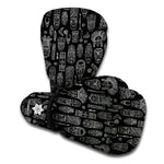 Black And White Totem Pattern Print Boxing Gloves