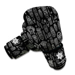 Black And White Totem Pattern Print Boxing Gloves