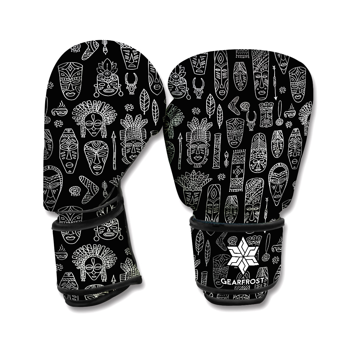 Black And White Totem Pattern Print Boxing Gloves