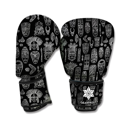 Black And White Totem Pattern Print Boxing Gloves
