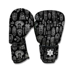 Black And White Totem Pattern Print Boxing Gloves