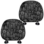 Black And White Totem Pattern Print Car Headrest Covers