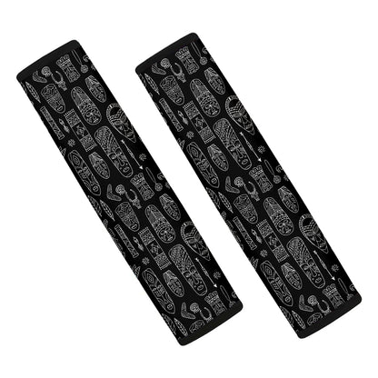 Black And White Totem Pattern Print Car Seat Belt Covers