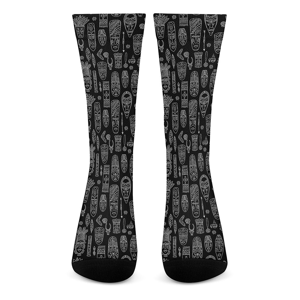 Black And White Totem Pattern Print Crew Socks