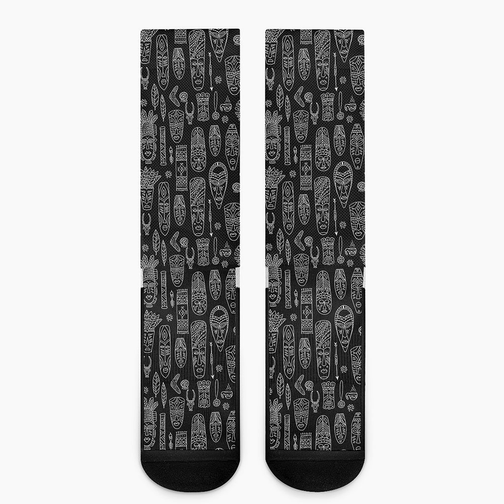 Black And White Totem Pattern Print Crew Socks