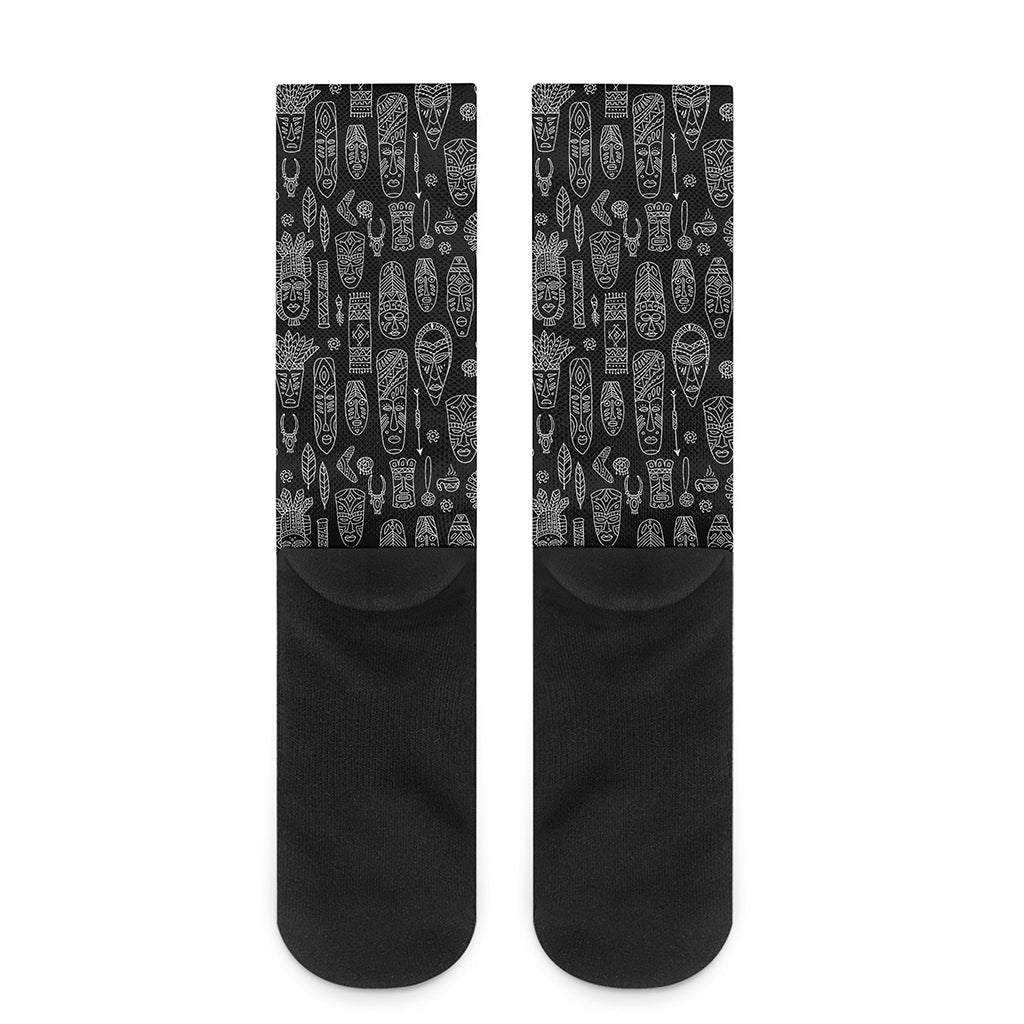 Black And White Totem Pattern Print Crew Socks