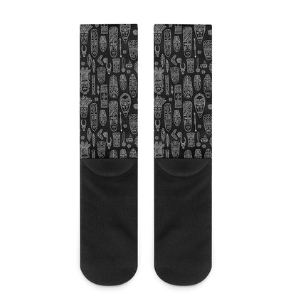 Black And White Totem Pattern Print Crew Socks