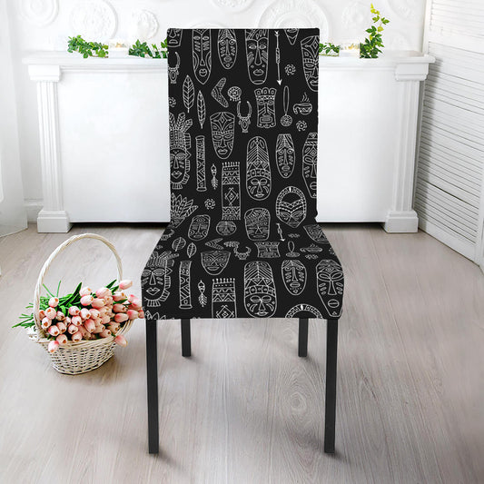 Black And White Totem Pattern Print Dining Chair Slipcover