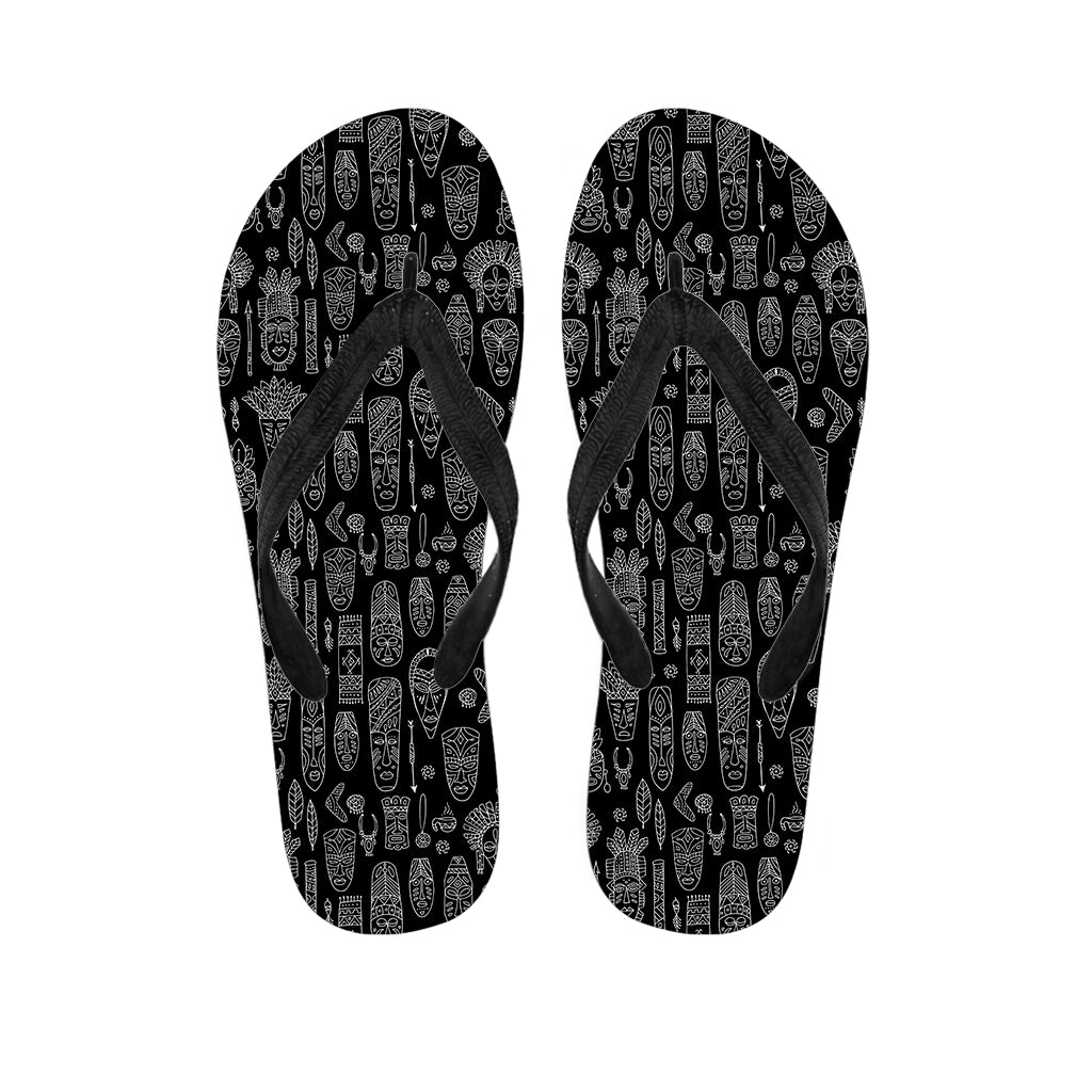 Black And White Totem Pattern Print Flip Flops