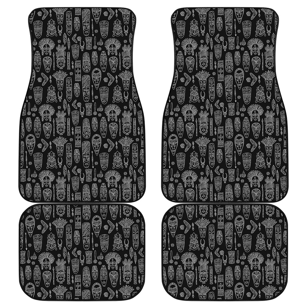 Black And White Totem Pattern Print Front and Back Car Floor Mats