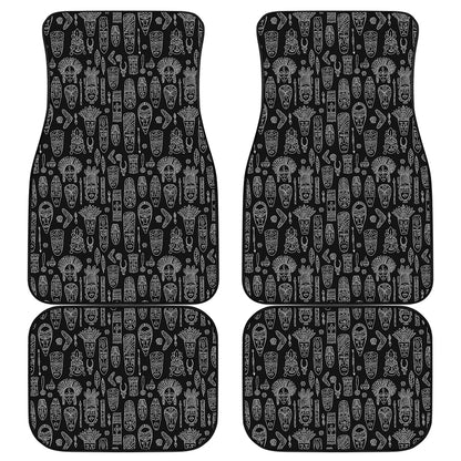Black And White Totem Pattern Print Front and Back Car Floor Mats