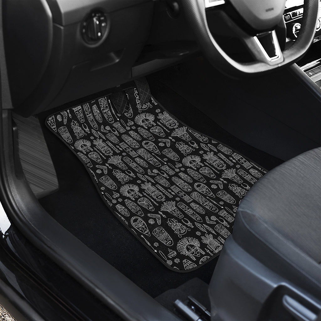 Black And White Totem Pattern Print Front and Back Car Floor Mats