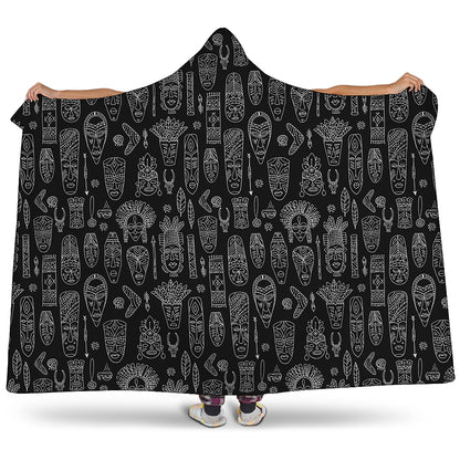 Black And White Totem Pattern Print Hooded Blanket