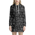 Black And White Totem Pattern Print Pullover Hoodie Dress