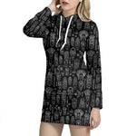 Black And White Totem Pattern Print Hoodie Dress