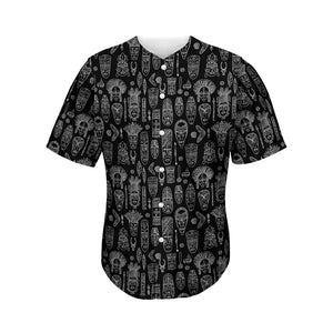 Black And White Totem Pattern Print Men's Baseball Jersey