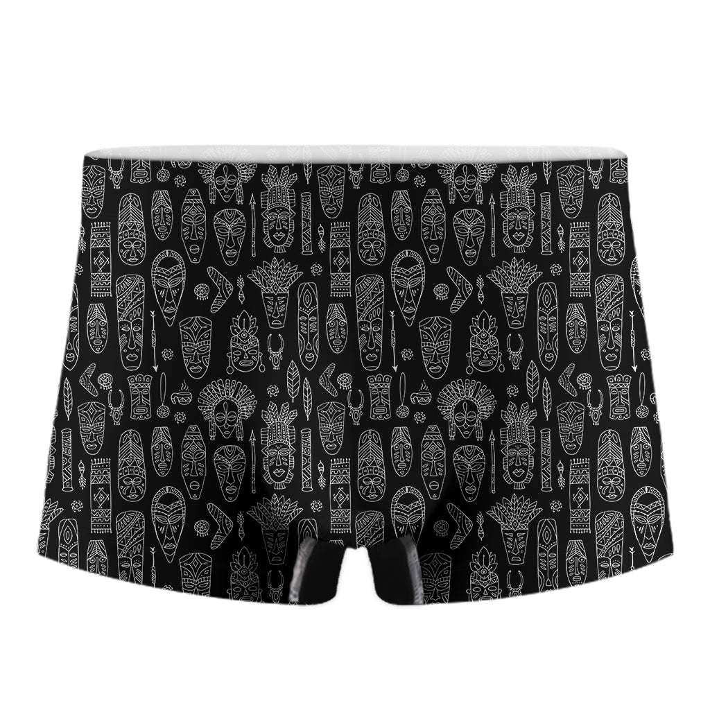 Black And White Totem Pattern Print Men's Boxer Briefs