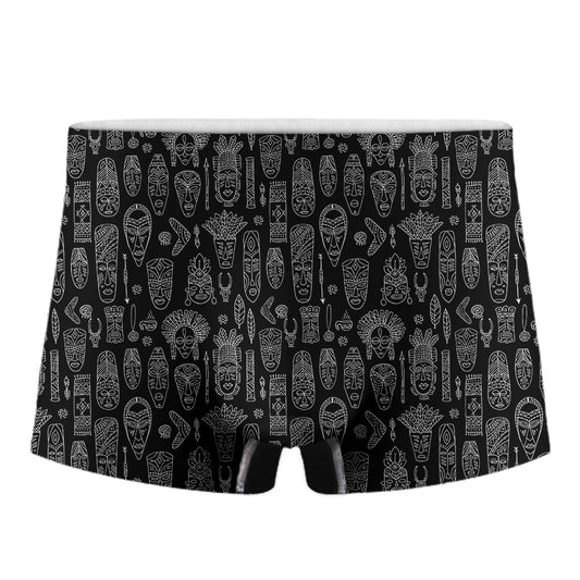 Black And White Totem Pattern Print Men's Boxer Briefs
