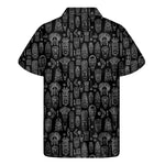 Black And White Totem Pattern Print Men's Short Sleeve Shirt