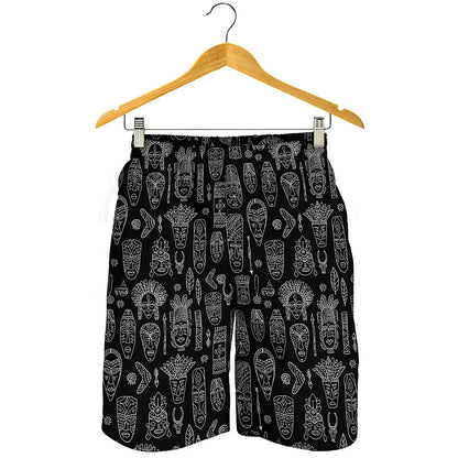 Black And White Totem Pattern Print Men's Shorts