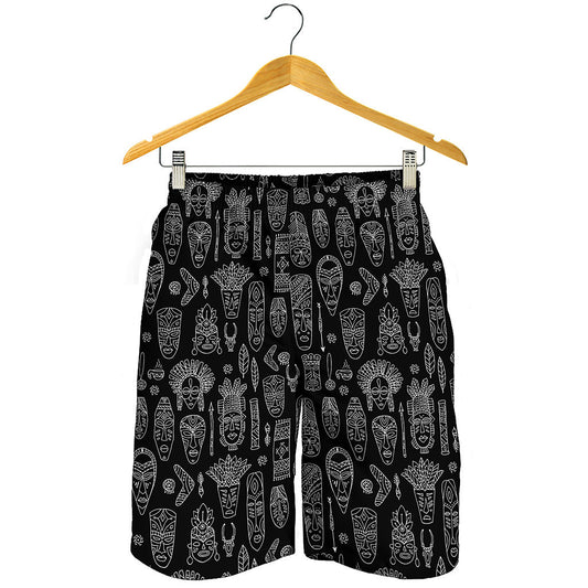 Black And White Totem Pattern Print Men's Shorts