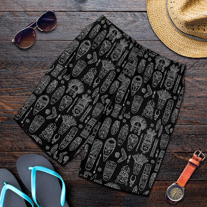 Black And White Totem Pattern Print Men's Shorts