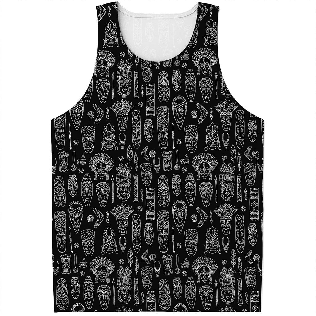 Black And White Totem Pattern Print Men's Tank Top
