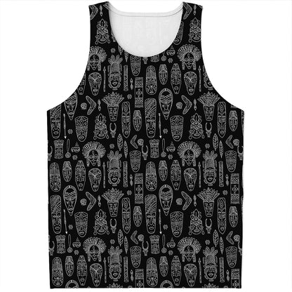 Black And White Totem Pattern Print Men's Tank Top