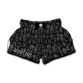 Black And White Totem Pattern Print Muay Thai Boxing Shorts