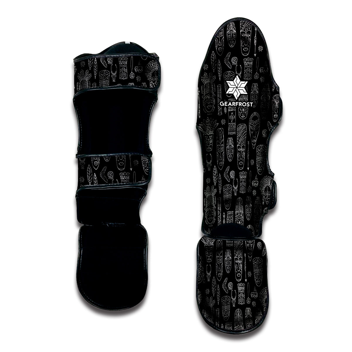 Black And White Totem Pattern Print Muay Thai Shin Guard