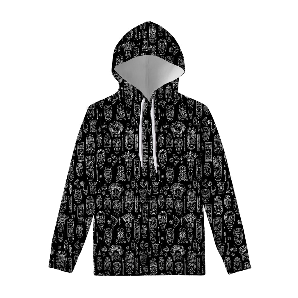 Black And White Totem Pattern Print Pullover Hoodie