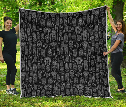 Black And White Totem Pattern Print Quilt