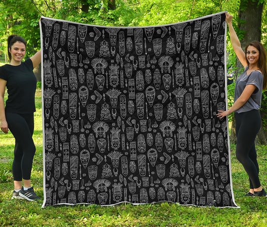 Black And White Totem Pattern Print Quilt